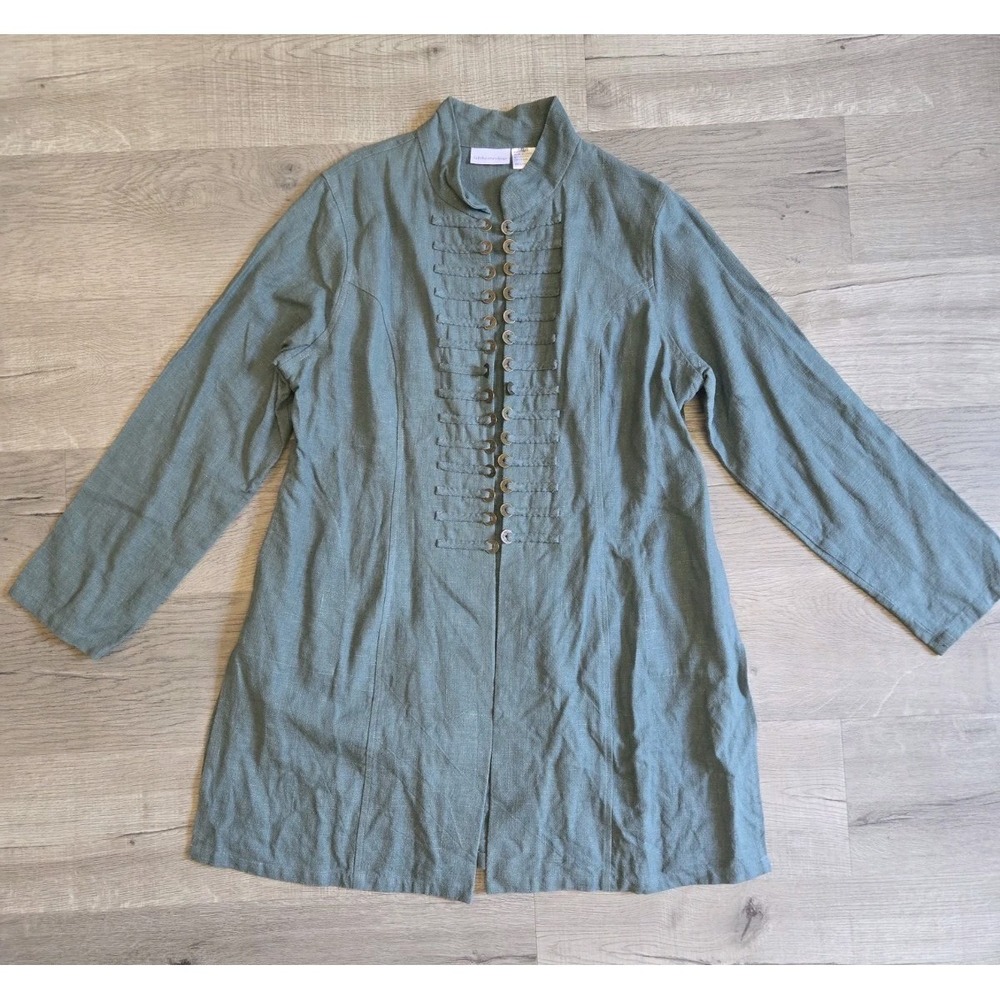 Soft Surroundings Sheffield Coins Military Style‎ Longline Jacket Green Size XL